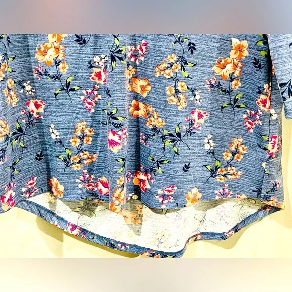 Women’s “Angels Forever Young” Blue Floral Convertible Long Sleeve Blouse - Picture 10 of 10